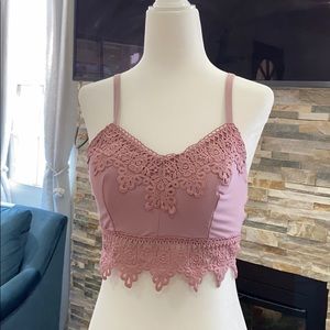 Windsor lace detail crop top dusty rose
